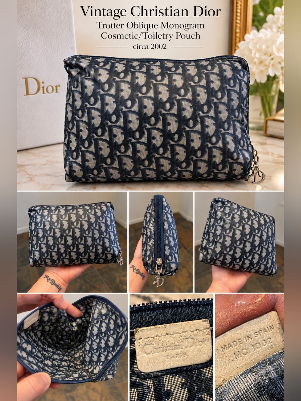 Vintage Christian Dior Trotter Oblique Monogram Cosmetic Pouch - Navy Diorissimo
